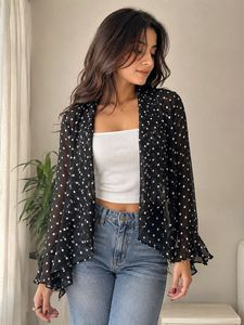 Chic Polka Dot Sheer Kimono Jacket