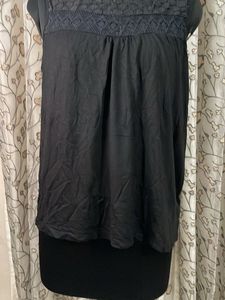 Black Lace Yoke Sleeveless Top