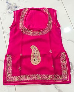 Stunning Pink Embroidered rajputi pure kurti kachl