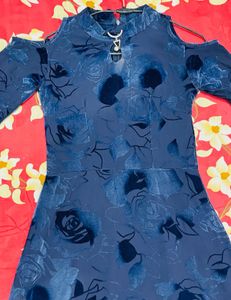 Stylish Blue Floral Cold Shoulder Dress