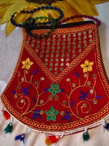 Embroidered Red Clutch Bag with Tassels