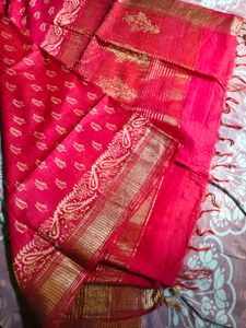 Vibrant Pink Silk Saree with Gold Border