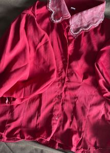 Red Embellished Collar Top