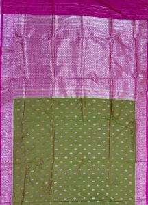 Beautiful Olive Green Saree with Pink Border