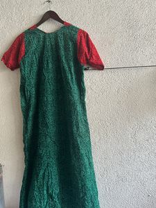 Green And Red With Zip Kurti