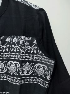 Ruhaans Black White Floral Print Kurta
