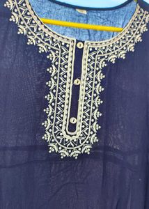 Elegant Navy Blue Embroidered Kurta