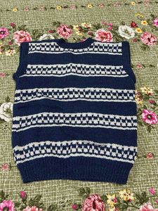 Navy &amp; White Striped Knit Vest