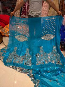 Stunning Teal Lehenga Choli with Mirror Work