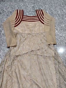 Elegant Beige &amp; Maroon Anarkali