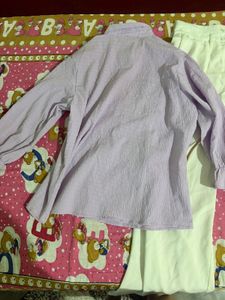 Lilac Shirt &amp; White Pants Set