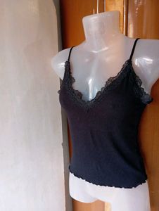 Black Lace Trim Camisole Top