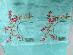Embroidered Teal Silk Blouse Fabric