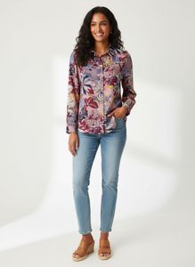 Boho Floral Print Button-Down Shirt