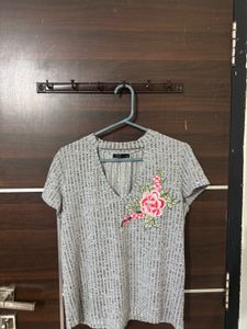 grey floral embroidered top