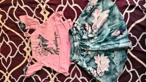 Cute Pink Top &amp; Floral Skirt Set