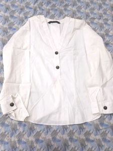 Classic White V-Neck Button-Up Top