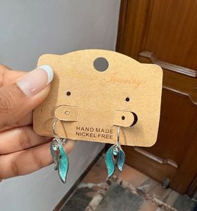 Handmade Teal Leaf Earrings