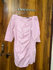 Chic Ruched One-Shoulder Pink Dress