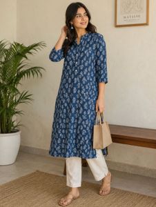 Blue Printed Zudio Cotton Kurta