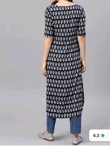 Navy and White Patterned Kurti