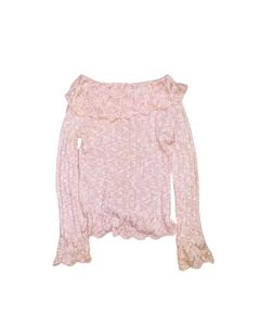 Pink Bell Sleeve Lace Trim Top