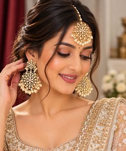 Saree and Maang Tikka & Earrings