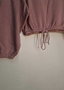 Pink Cropped Drawstring Sweatshirt