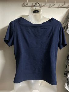 Navy Blue Lace Trim Top