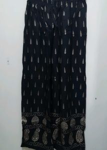 Black Palazzo Pants leaf paisley gold print