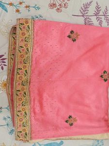 Beautiful Coral Pink Embroidered Saree