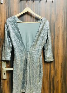 Sparkling Silver Sequin Party Dress