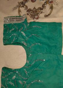Green Embroidered net Saree &amp; Blouse