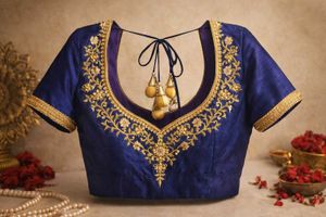 Exquisite Royal Blue Embroidered Blouse