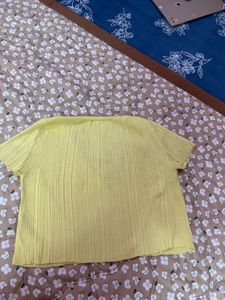 Yellow Ribbed Button-Up Crop Top
