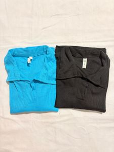 Ribbed Collared Long Sleeve Top