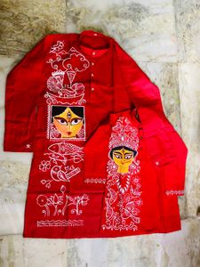 Adult n Child : Durga Maa Painted Red Kurta