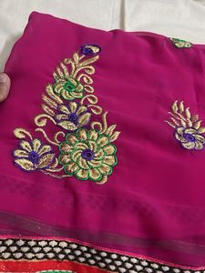 Vibrant Pink Embroidered Saree