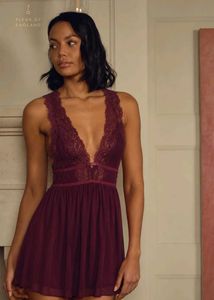Burgundy Lace Babydoll Nightgown