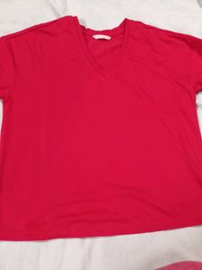 Red V-Neck Long Sleeve Top