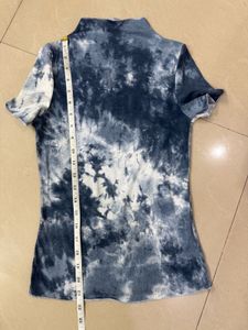 Blue Tie-Dye Mock Neck Top
