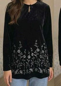 Velvet Kurta with Floral Embroidery