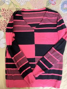 Pink & Black Striped Sweater