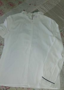 Elegant White Ruffle Neck Embroidered Blouse