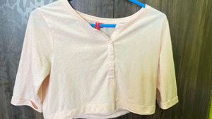 cream peach  colour Cropped Henley Top