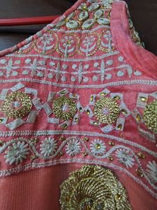 Elegant Peach Kurta with Gold Embellishments