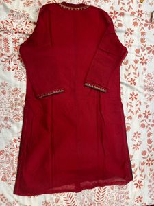 Red Embroidered Biba Kurta