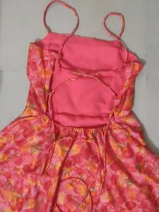 Women’s Pink Floral Printed Backless Spaghetti Str