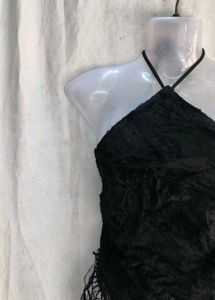 Black Halter Neck Fringe Top