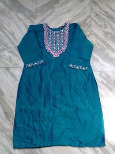 Beautiful Teal Kurta with Pink Embroidery